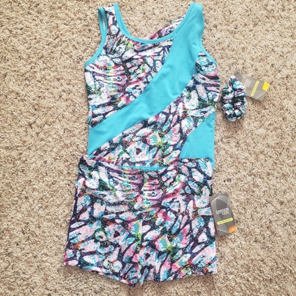 Girls Gymnastic Leotard and Spandex Set w/ HairTie